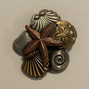 Metal Tri Color Seashell Brooch